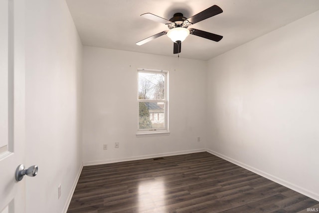 spare room with ceiling fan and dark hardwood / wood-style floors