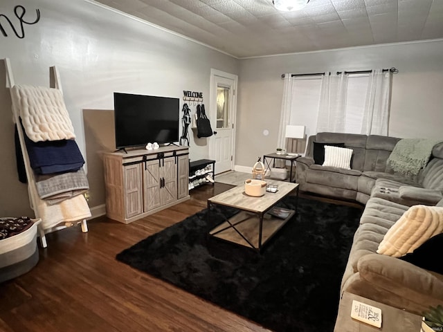 living room with dark wood-type flooring