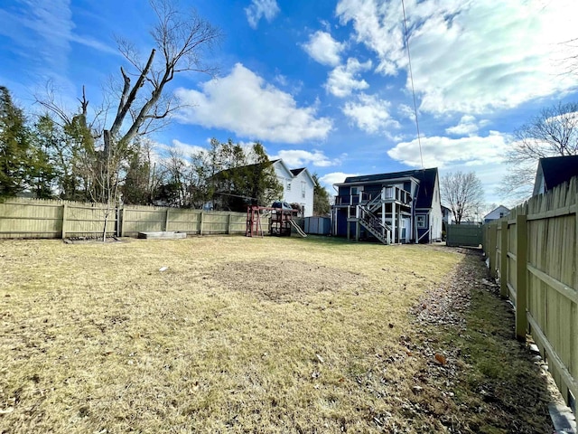 view of yard with a playground