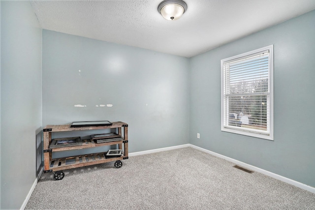 carpeted spare room featuring a textured ceiling