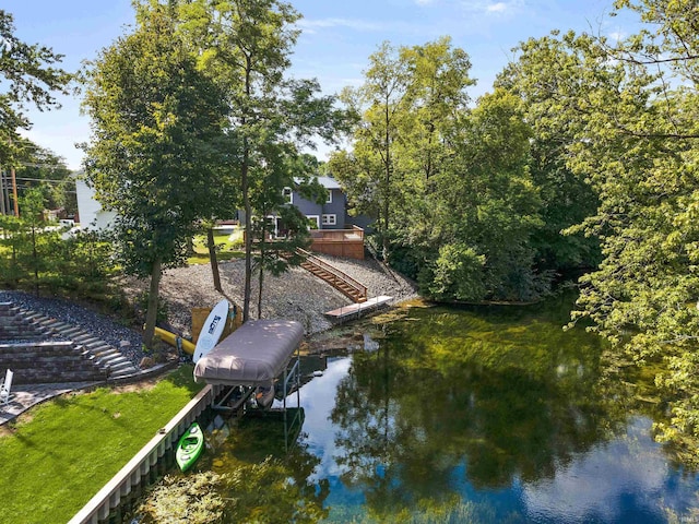 view of dock with a water view