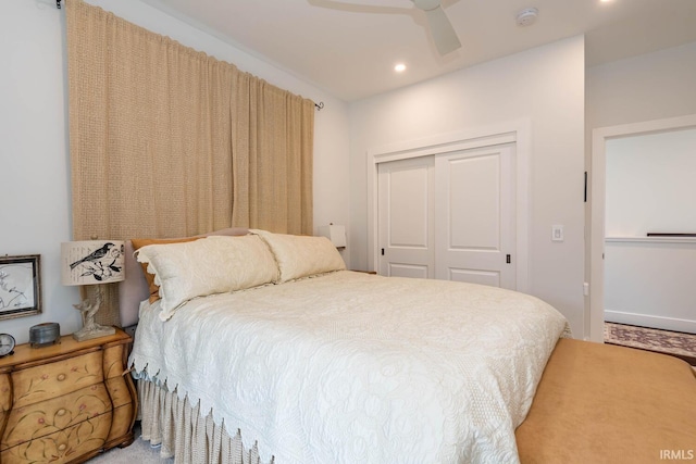 bedroom featuring a closet and ceiling fan