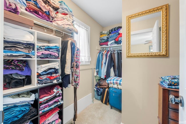 spacious closet with light colored carpet