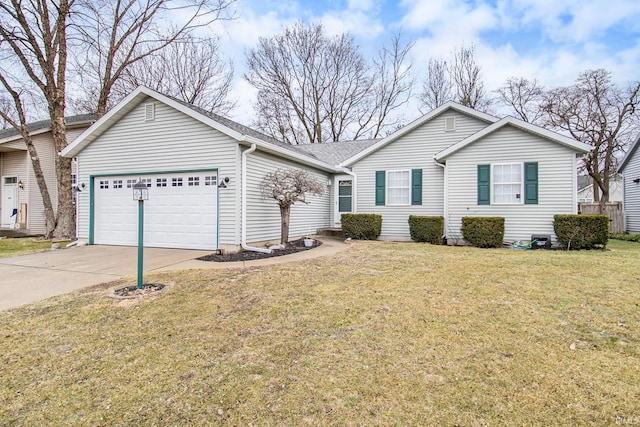 single story home with a garage and a front yard