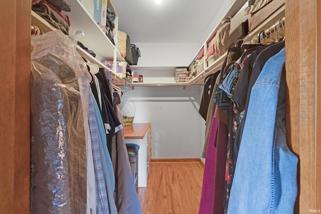 spacious closet with light hardwood / wood-style floors