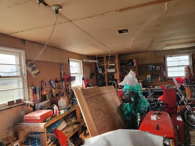 interior space featuring a workshop area