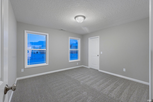 unfurnished room with carpet flooring and a textured ceiling