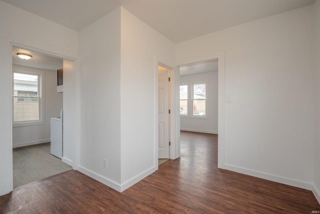 spare room featuring dark hardwood / wood-style floors and washer / dryer