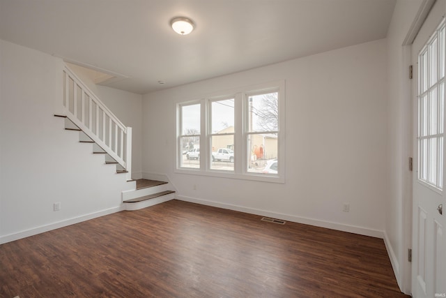 unfurnished living room featuring dark hardwood / wood-style floors