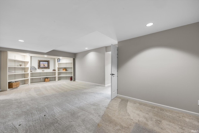 basement with light carpet