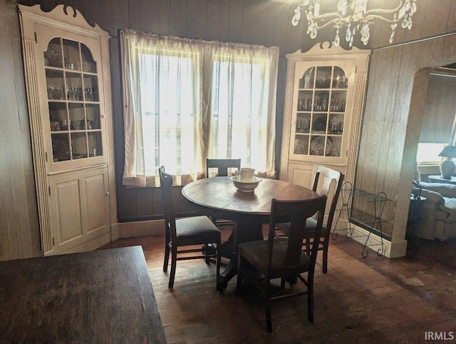 dining area with wooden walls and a wealth of natural light