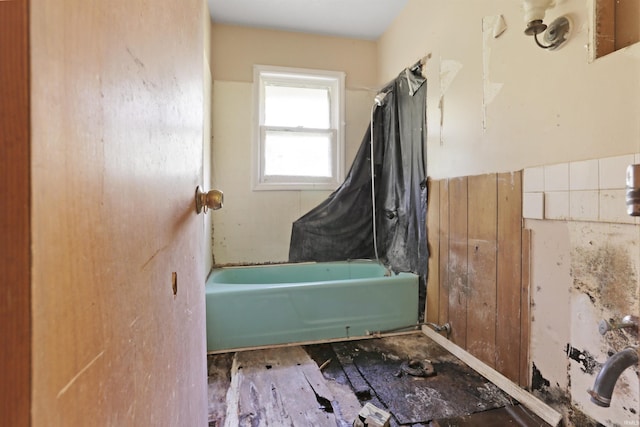 bathroom with hardwood / wood-style floors