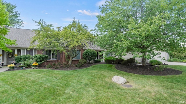 view of property hidden behind natural elements featuring a front lawn