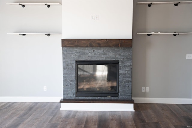 room details with wood-type flooring and a fireplace