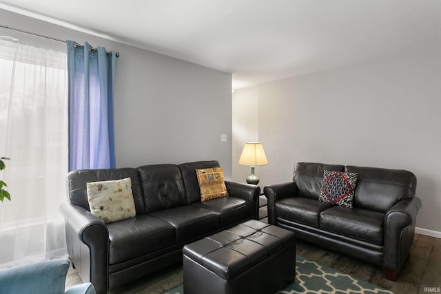 living room featuring dark hardwood / wood-style floors