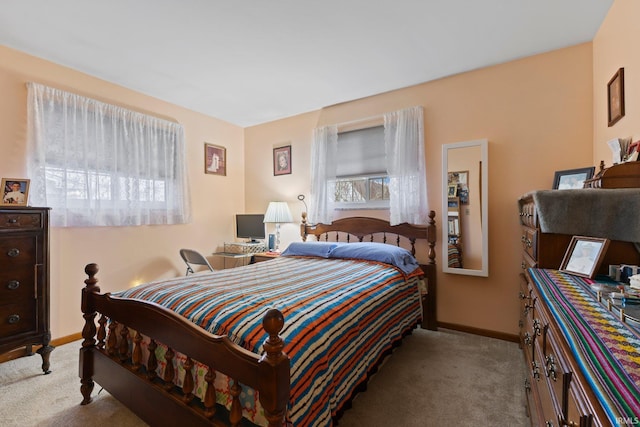 bedroom with light colored carpet