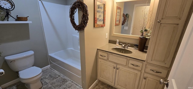 full bathroom featuring vanity, shower / washtub combination, and toilet