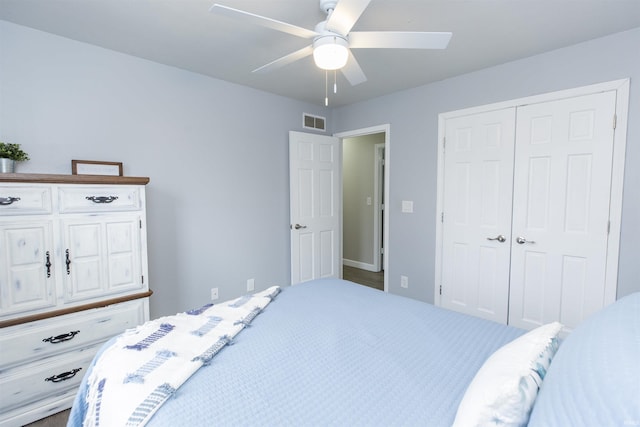 bedroom with a closet and ceiling fan