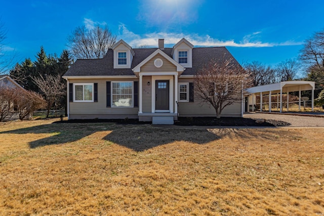 cape cod-style house with a carport and a front lawn