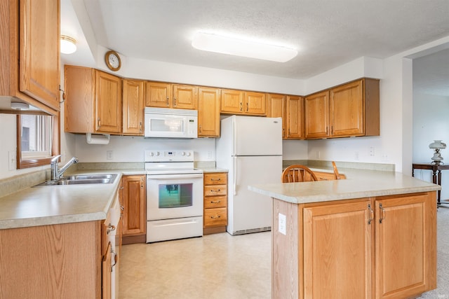 kitchen featuring white appliances and sink