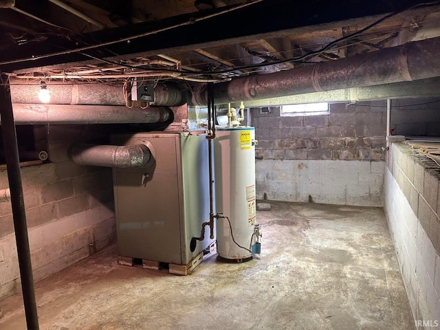 basement featuring water heater