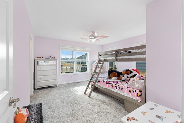 bedroom featuring carpet floors and ceiling fan