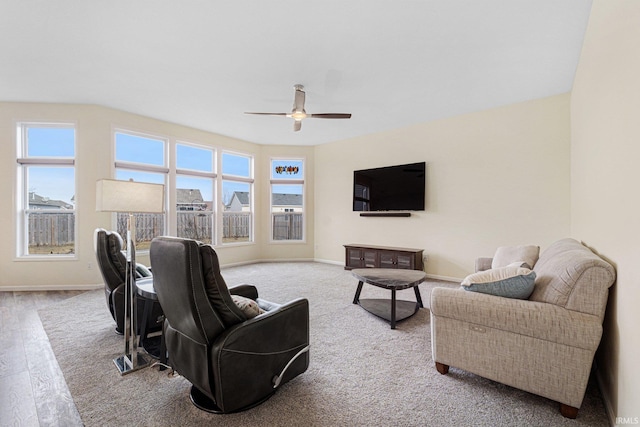 living room with ceiling fan