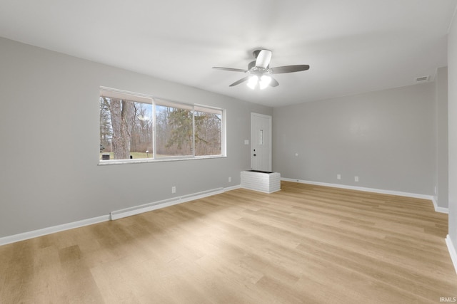 spare room featuring ceiling fan and light hardwood / wood-style floors