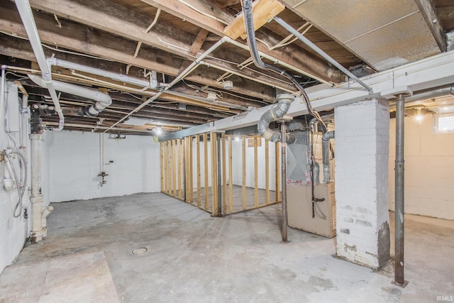 basement with heating unit