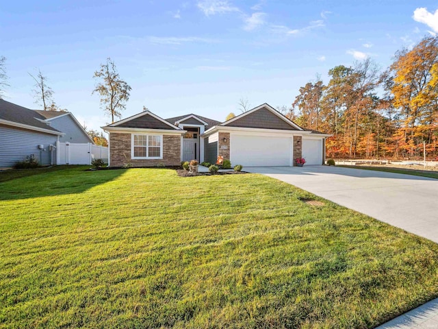 single story home featuring a garage and a front lawn