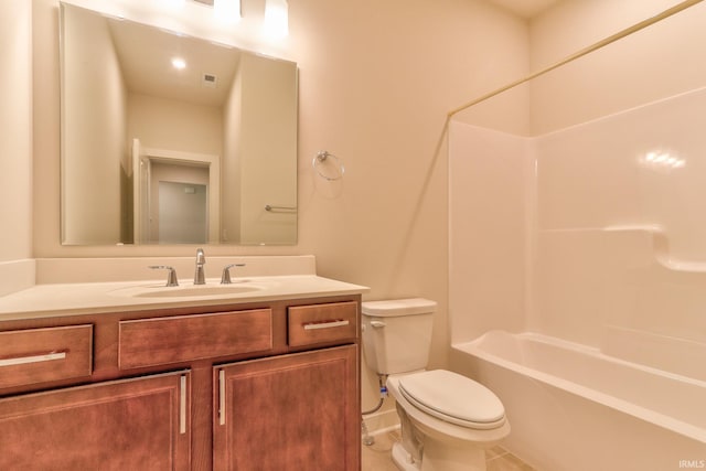 full bathroom with shower / bath combination, vanity, and toilet