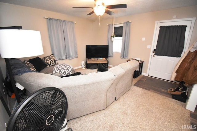 living room with ceiling fan