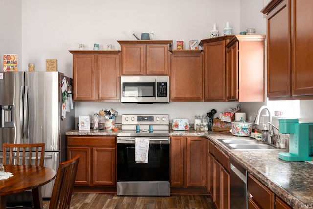 kitchen featuring appliances with stainless steel finishes, dark hardwood / wood-style flooring, and sink