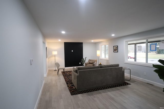 living room featuring light wood-type flooring