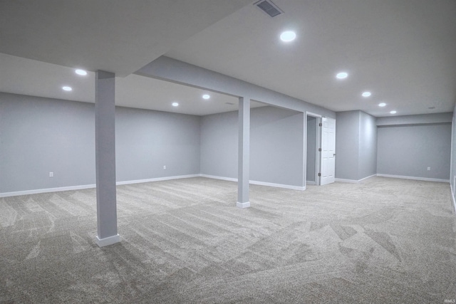 basement with carpet flooring