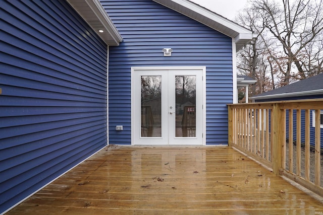 wooden terrace featuring french doors