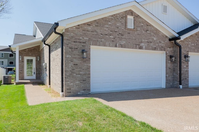 exterior space featuring central AC unit and a front yard