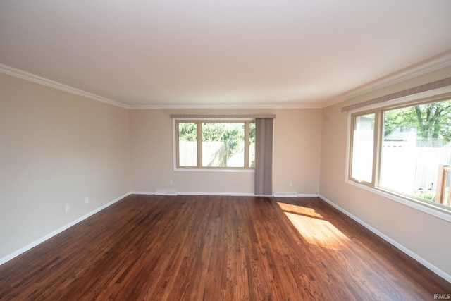 unfurnished room featuring crown molding and dark wood-type flooring