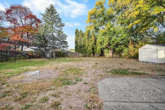 view of yard with a storage unit