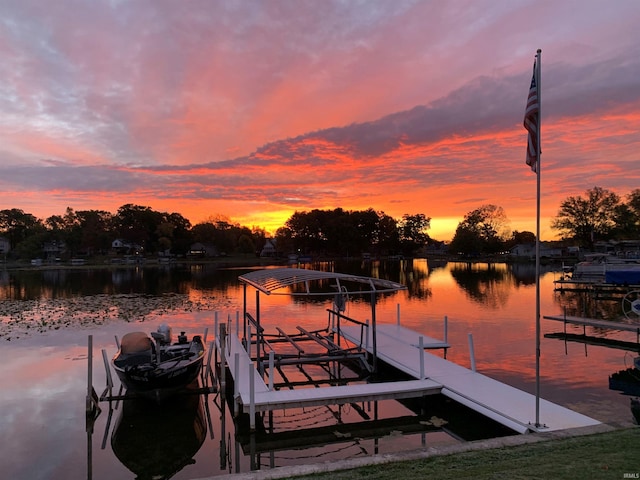 view of dock with a water view