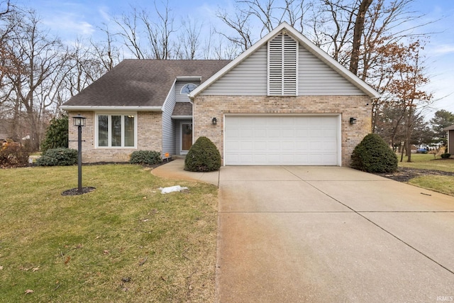 single story home with a garage and a front yard