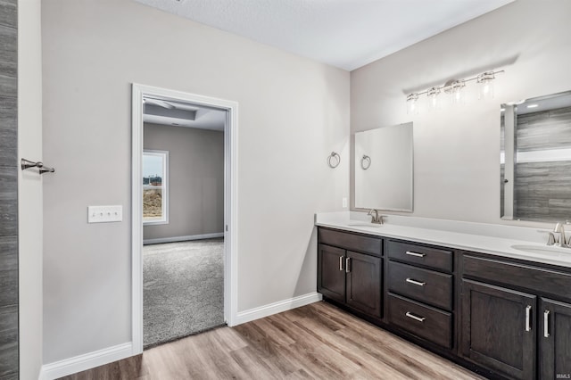 bathroom with vanity and hardwood / wood-style floors