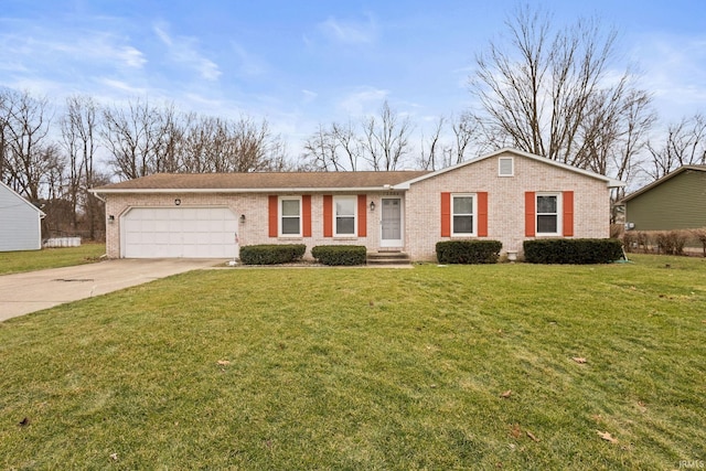 single story home featuring a garage and a front yard