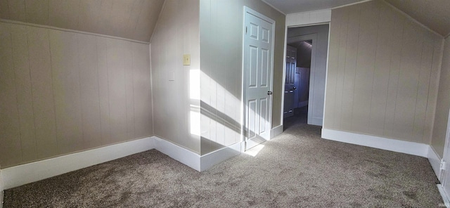 519 W 5th St, Mount Carmel, IL 62863 - additional living space featuring lofted ceiling, carpet, and wood walls