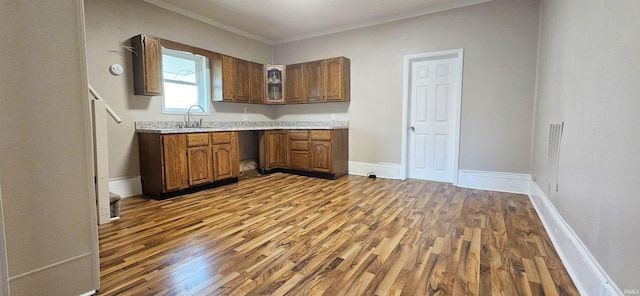 519 W 5th St, Mount Carmel, IL 62863 - kitchen with sink, crown molding, and dark hardwood / wood-style floors