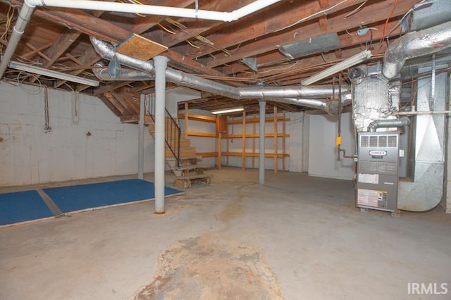 basement featuring heating unit