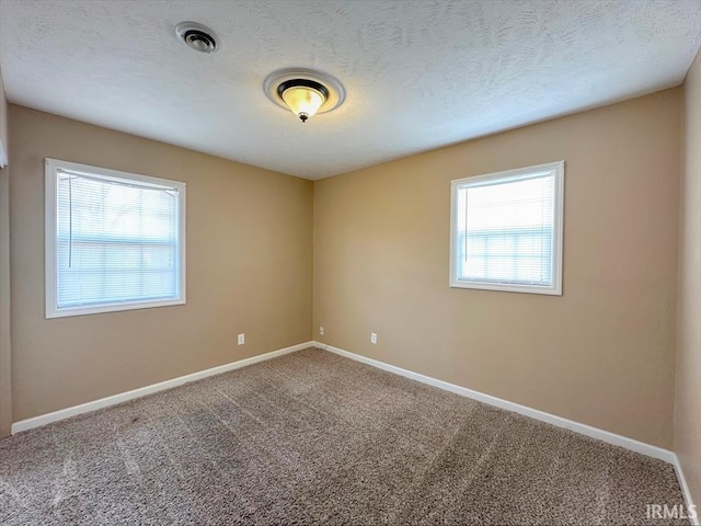 empty room featuring carpet and a textured ceiling