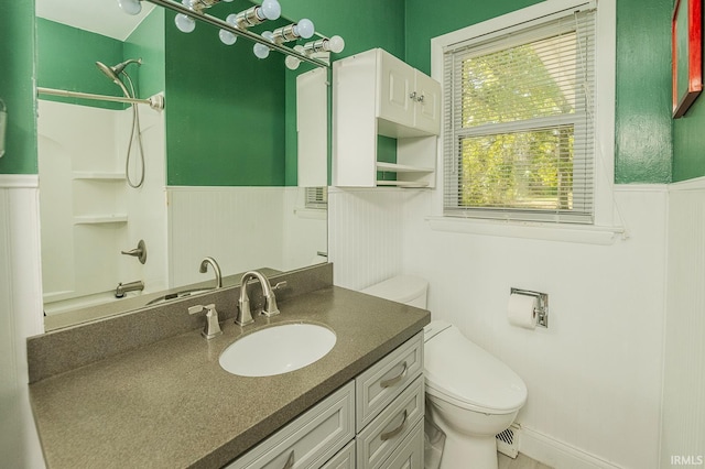 full bathroom with vanity, toilet, and shower / bathing tub combination