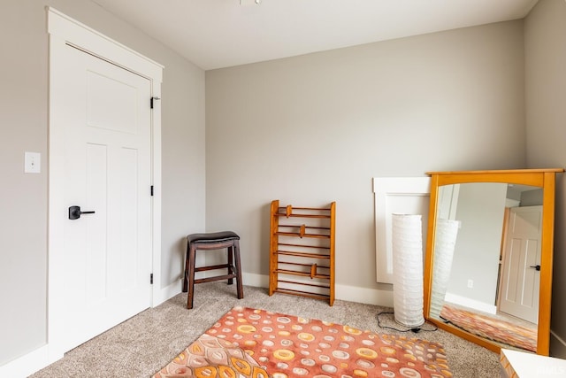 living area featuring light colored carpet