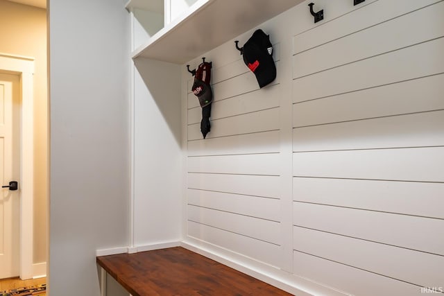 mudroom featuring wood-type flooring